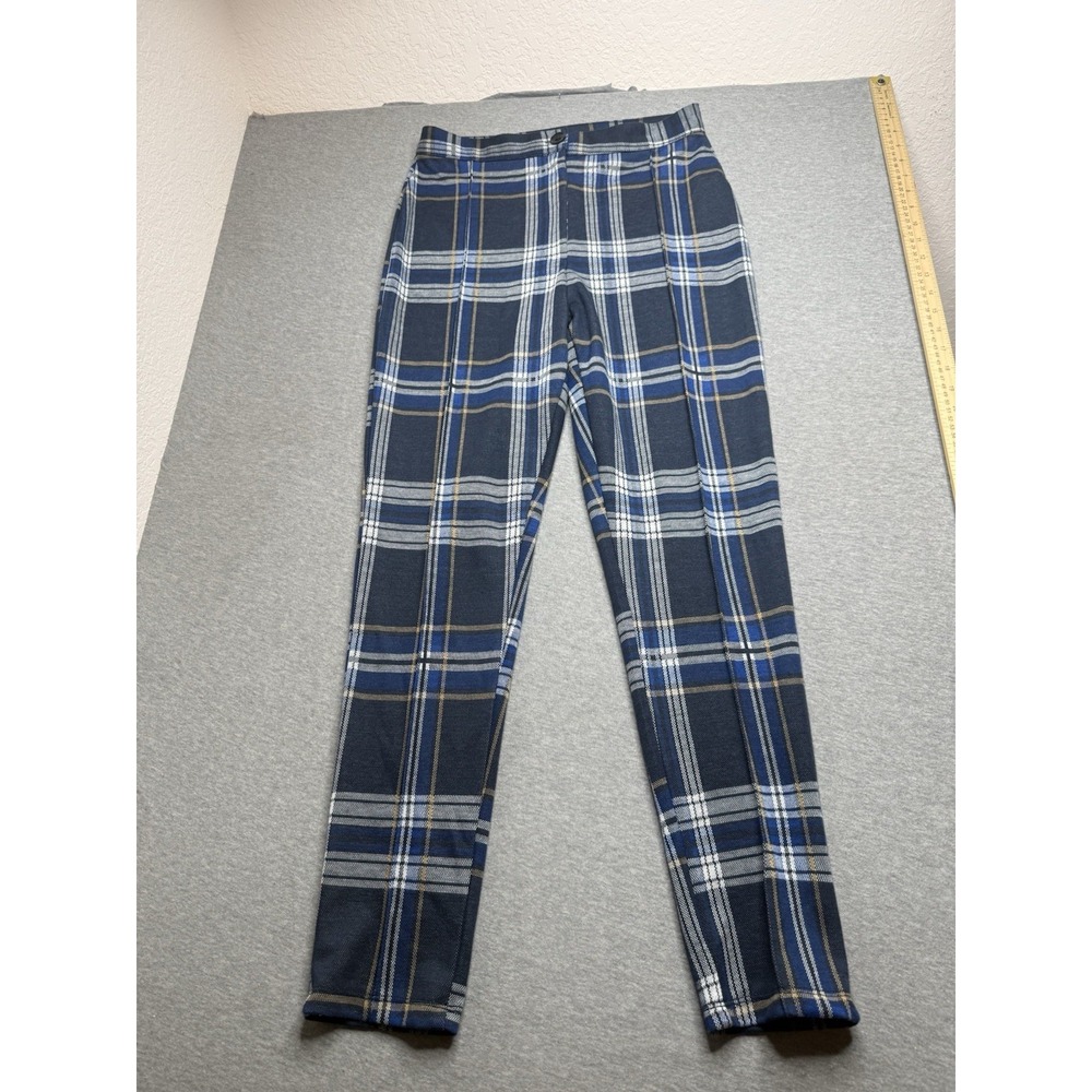 Free People Pants Womens Size 8 Blue Plaid Carnaby Skinny Flat Front Casual